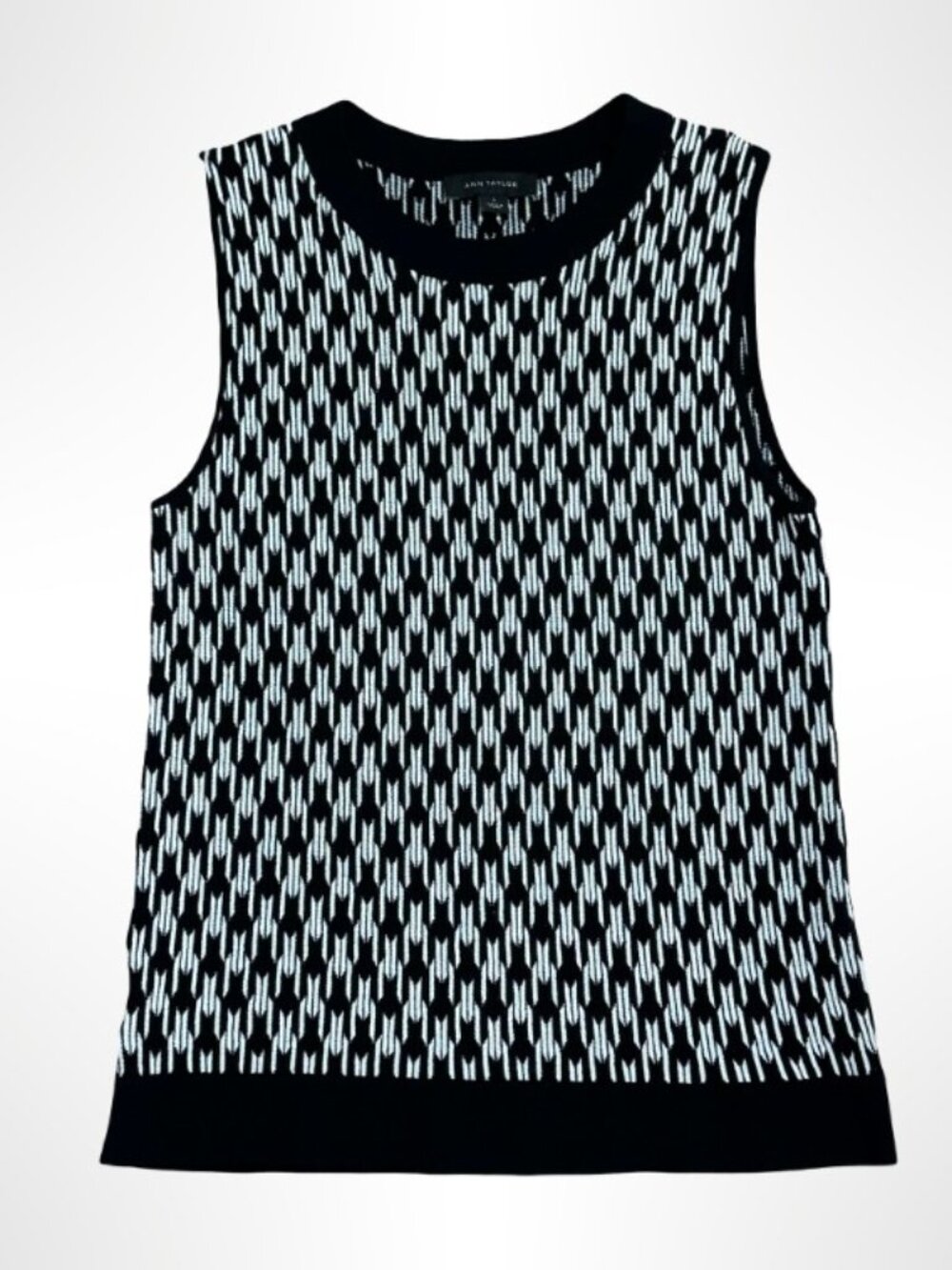 ANN TAYLOR Houndstooth Sleeveless Knit Sweater Vest Black White Size S